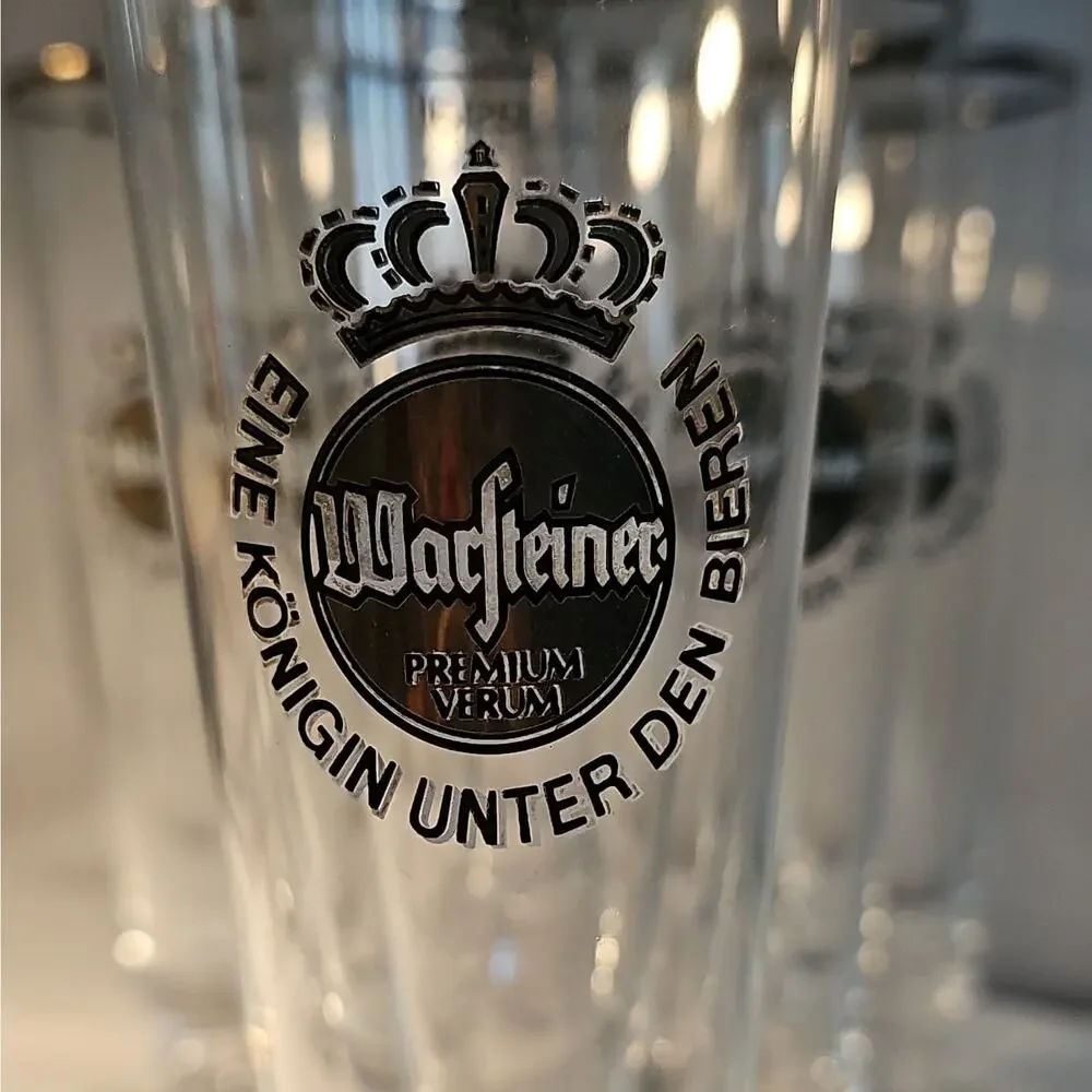 Warsteiner Premium Verum Beer Glasses Set of 6 0.2L Clear Gold Rim Logo